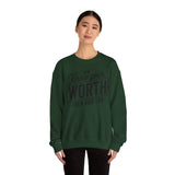 Crewneck Sweatshirt — "Know Your Worth Then Add Tax" Motivational Graphic